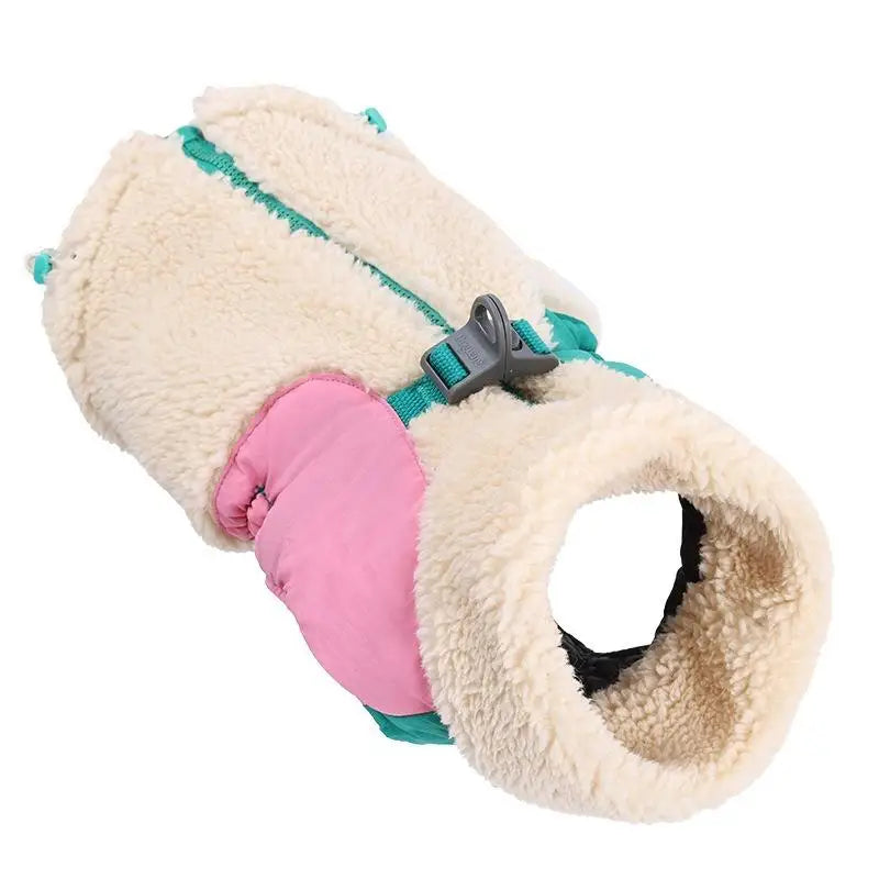 Winter Dog Coat Warm Windproof Lamb Fleece Vest Leash Clip Soft Pet Jacket Puppy Walking Cold Weather Outdoor Apparel
