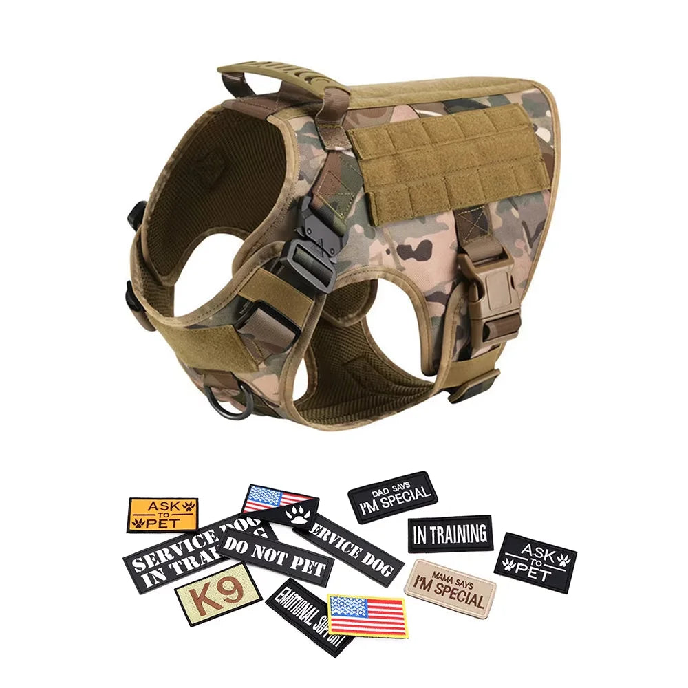 Military Large Dog Harness Collar Leash Bags Patches Set Pet Malinois Training Vests Tactical Dogs Harnesses Accessories