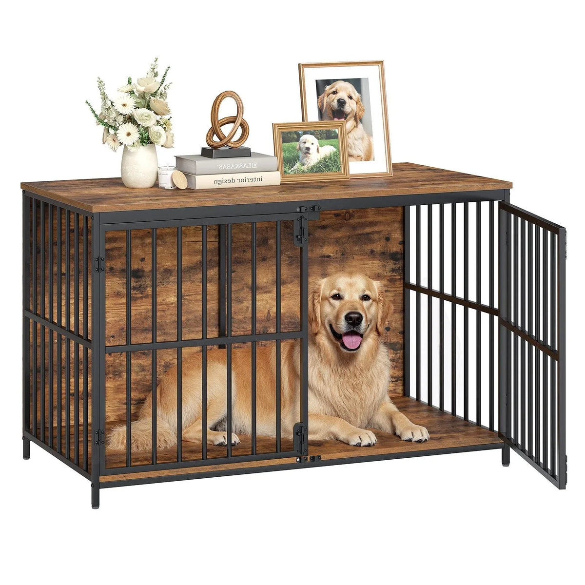 Dog crate that can be used as furniture.