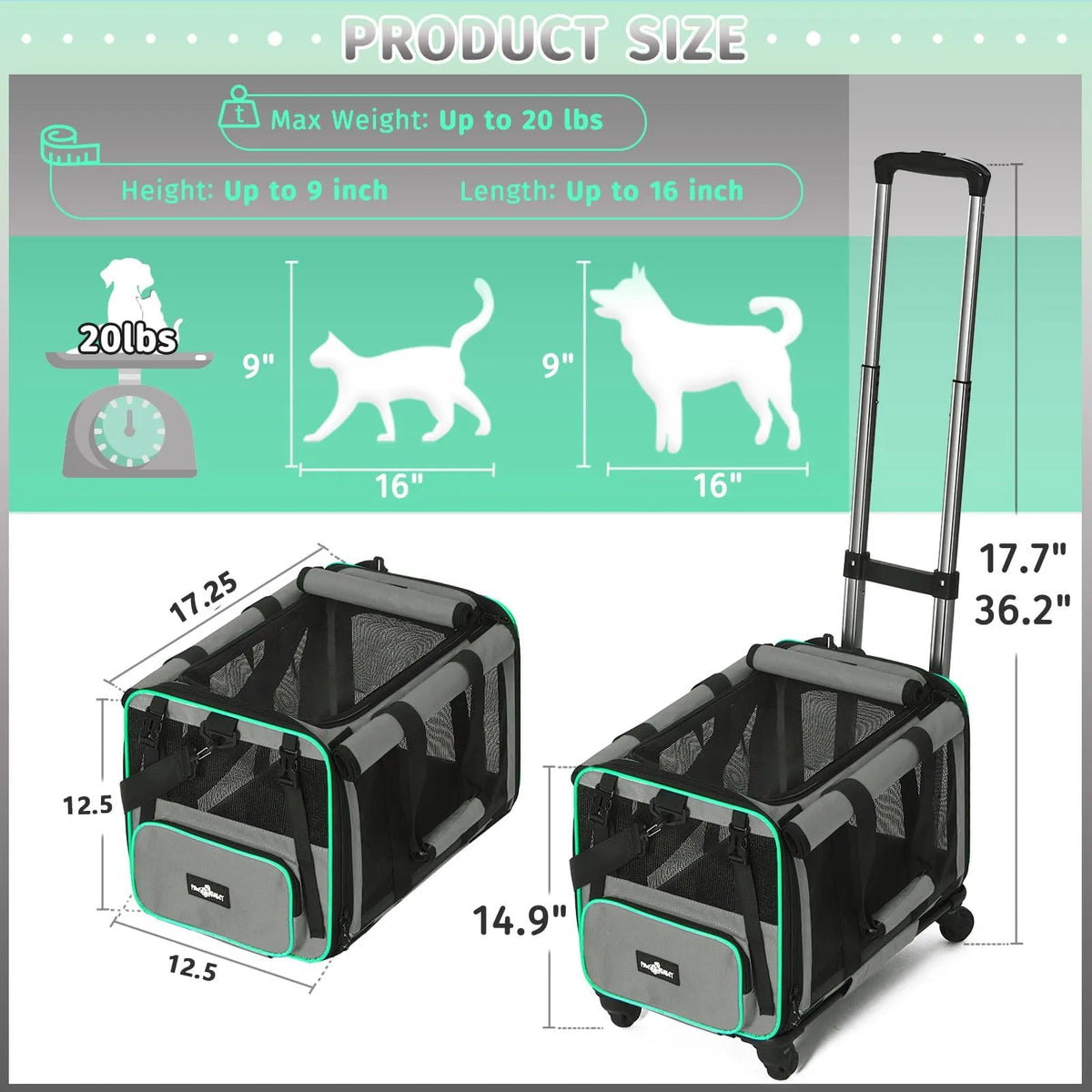 Dog travel carrier on wheels