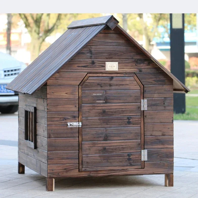 Rainproof and Waterproof Dog Houses Solid Wood Outdoor General Kennel Cat Litter Dog Cage Vintage House for Dogs Pet Kennel S