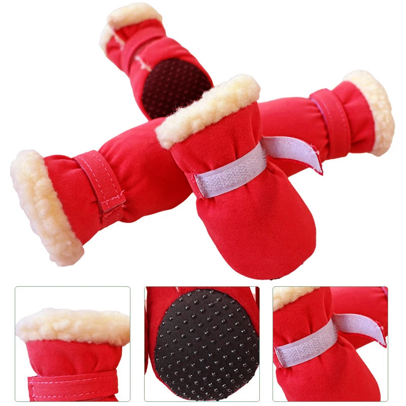 4Pcs Winter Waterproof Warm Non-slip Snow Boots for Small Breeds Dogs Puppy Outdoor Walking Dog Socks Bootie Pet Paw Care