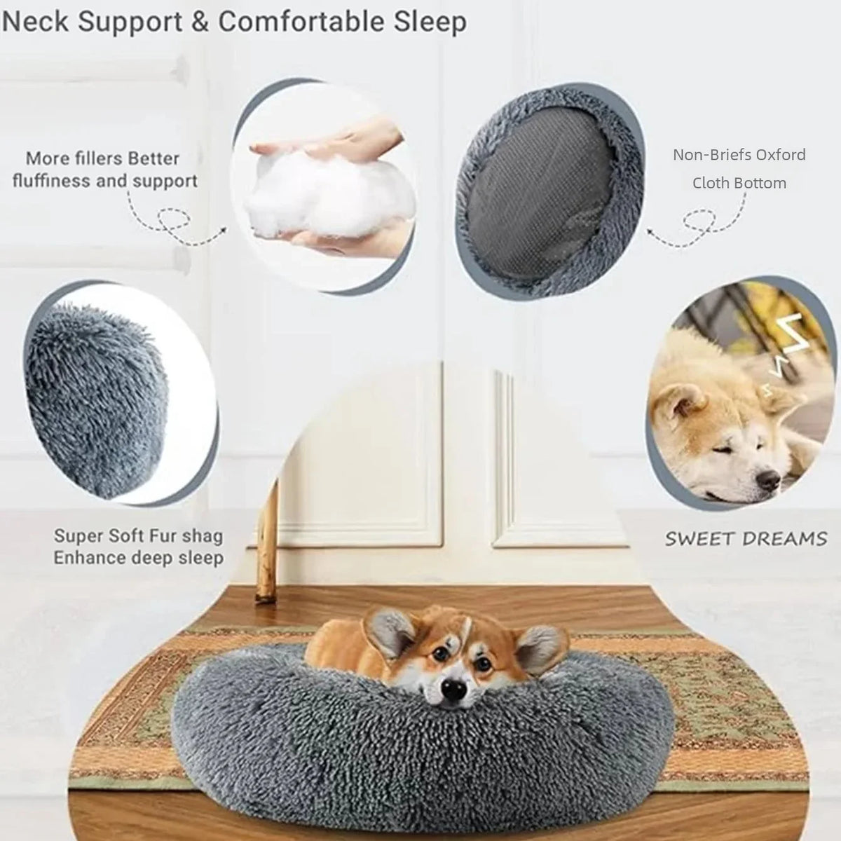 40-90cm 6 Sizes Round Pet Bed for Large Dog Bed Super Soft Cat Bed Plush Dog House for Medium Dog House Winter Warm Sleeping
