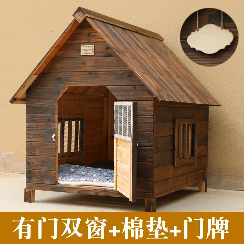 Rainproof and Waterproof Dog Houses Solid Wood Outdoor General Kennel Cat Litter Dog Cage Vintage House for Dogs Pet Kennel S