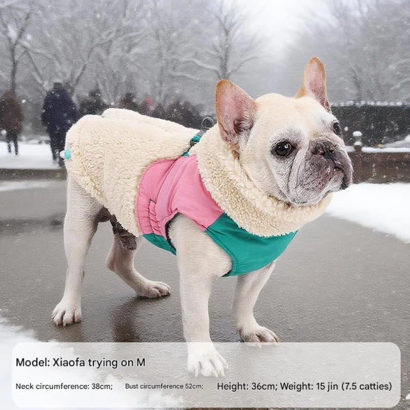 Winter Dog Coat Warm Windproof Lamb Fleece Vest Leash Clip Soft Pet Jacket Puppy Walking Cold Weather Outdoor Apparel