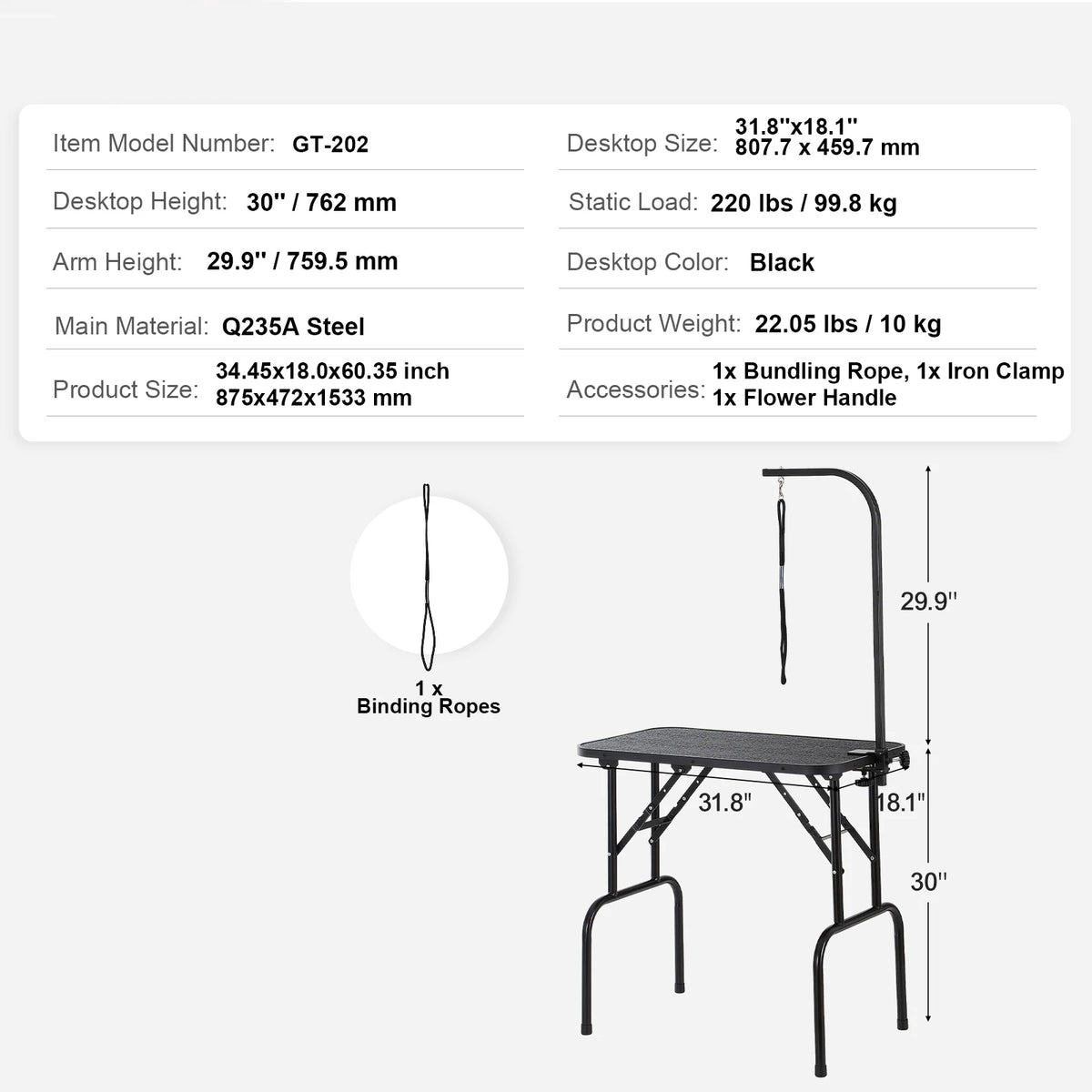 SucceBuy Pet Grooming Table Two Arms w/ Clamp Dog Grooming Station Foldable Pets Stand for Medium Small Dogs with Grooming Loop