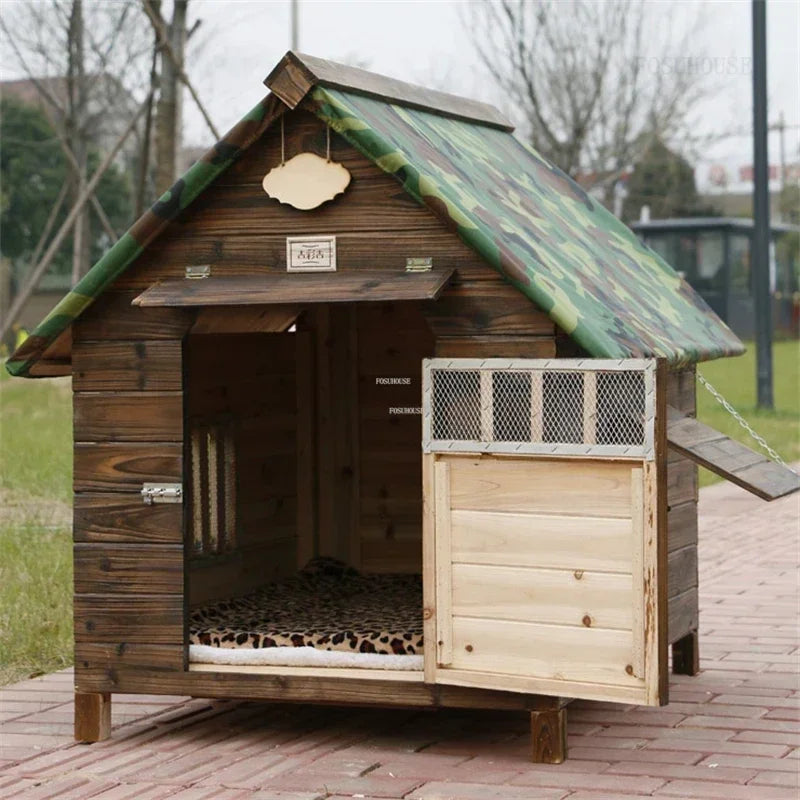 Rainproof and Waterproof Dog Houses Solid Wood Outdoor General Kennel Cat Litter Dog Cage Vintage House for Dogs Pet Kennel S