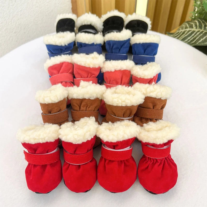 4Pcs Winter Waterproof Warm Non-slip Snow Boots for Small Breeds Dogs Puppy Outdoor Walking Dog Socks Bootie Pet Paw Care